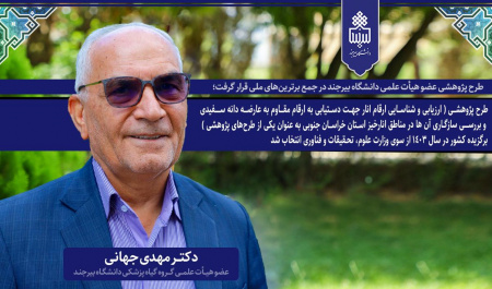 طرح پژوهشی عضو هیأت علمی دانشگاه بیرجند در جمع برترین‌های ملی قرار گرفت