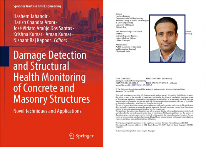 کتاب Damage Detection and Structural Health Monitoring of Concrete and Masonry Structures توسط عضو هیات علمی دانشگاه بیرجند در انتشارات معتبر بین المللی اشپرینگر منتشر شد